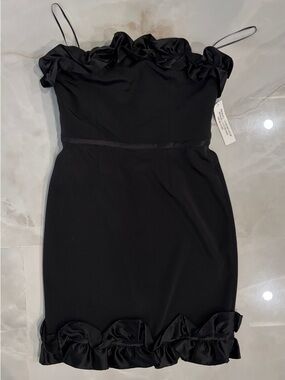 JAYGODFREY Black Ruffle-Trim Mini Slip Dress